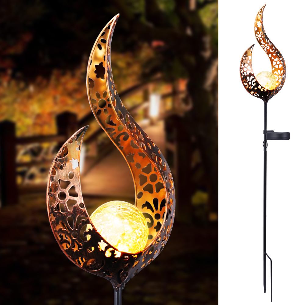 Waterproof Metal Solar Garden Light – LED Outdoor Lighting in Moon, Flame, Sun, or Star Shapes
