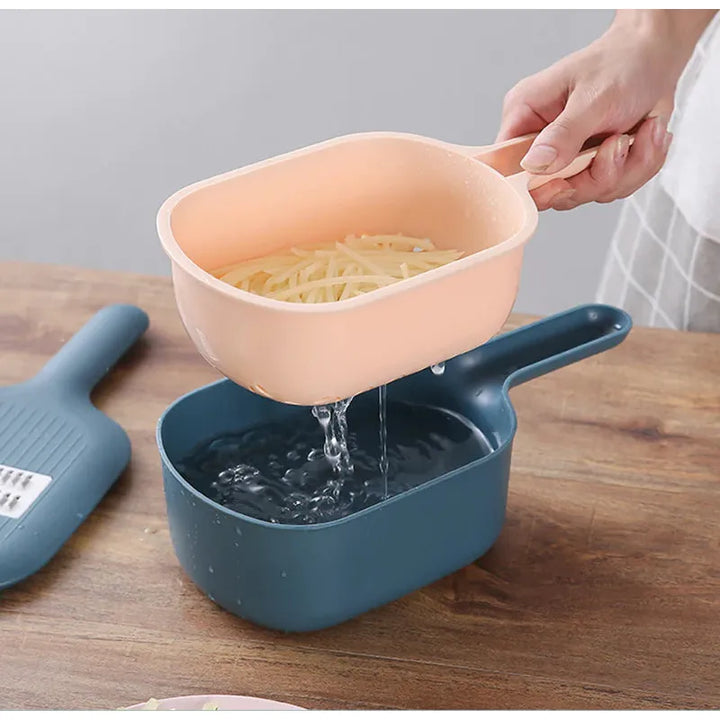 Versatile Vegetable Slicer with Collecting Tray - Multifunctional Kitchen Tool for Slicing, Grating, and Shredding