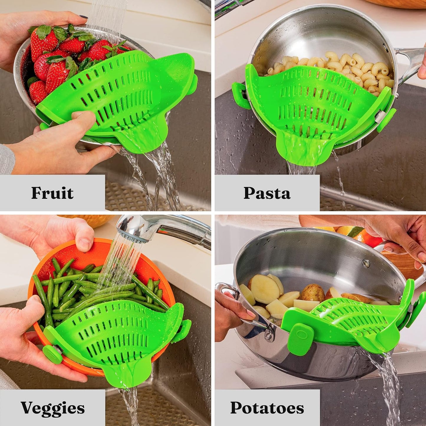 Heat-Resistant Silicone Strainer with Clip for Easy Food Draining