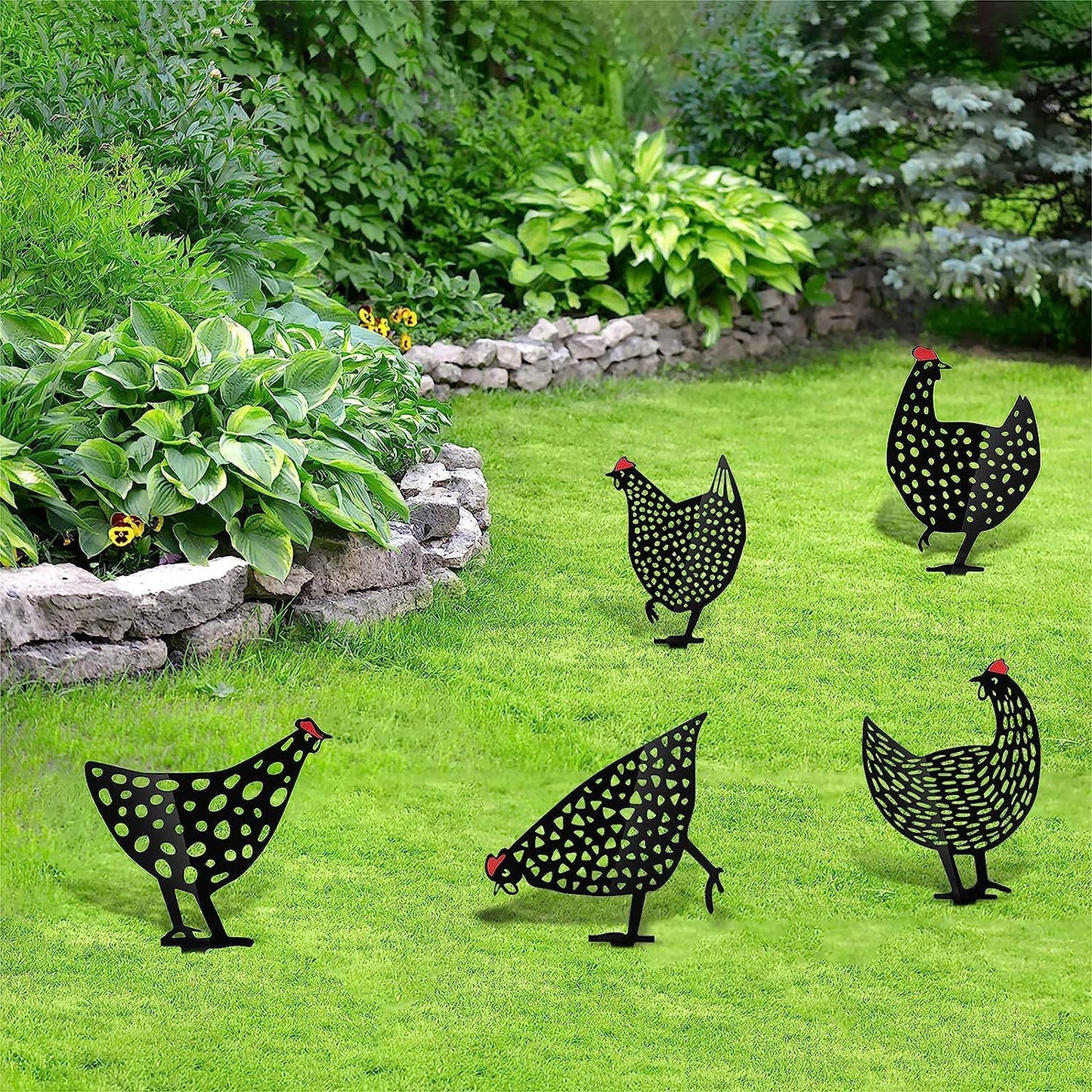 Decorative Metal Garden Chickens – Outdoor Garden Plug Statues for Lawn Decor