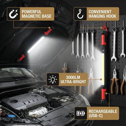 LED Work Light 3000LM – Rechargeable, Magnetic Base & Hanging Hook
