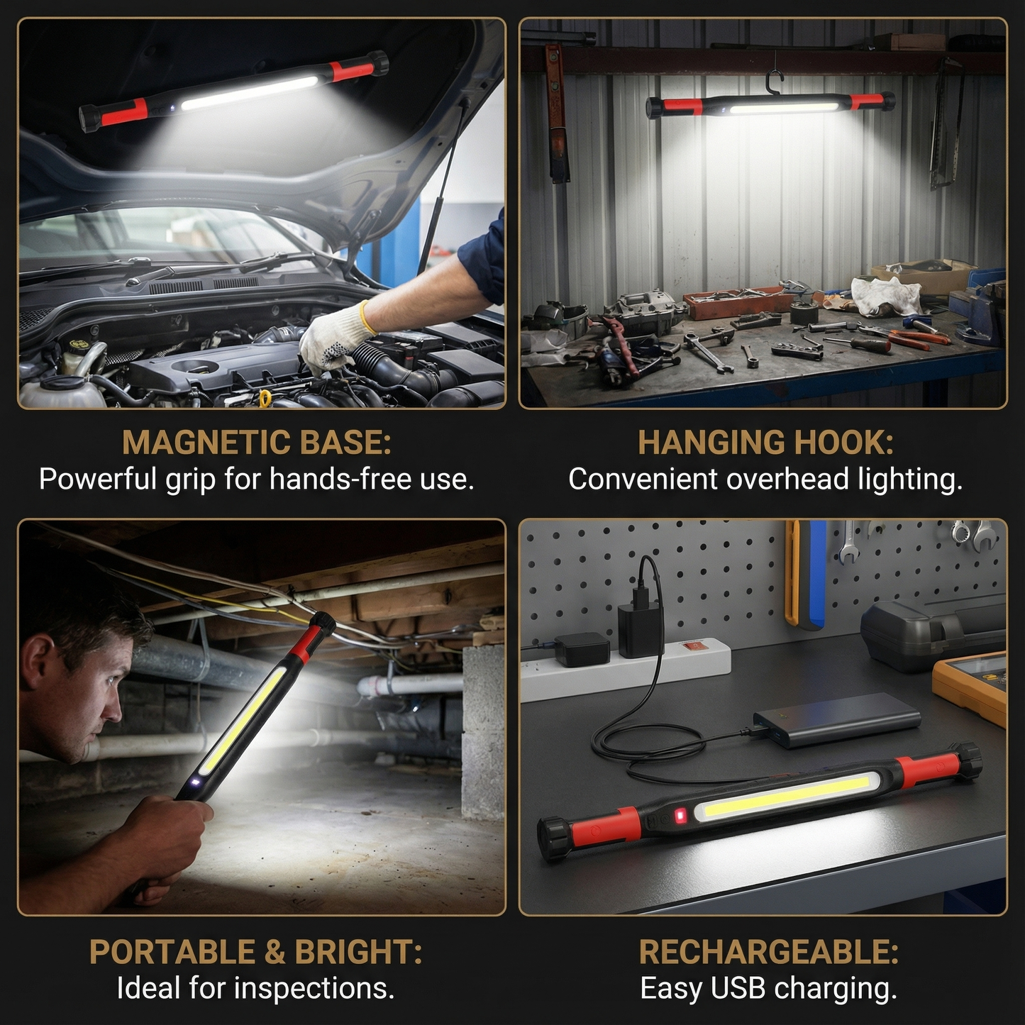 LED Work Light 3000LM – Rechargeable, Magnetic Base & Hanging Hook