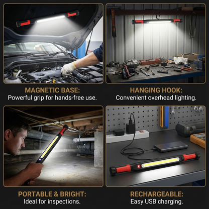 LED Work Light 3000LM – Rechargeable, Magnetic Base & Hanging Hook