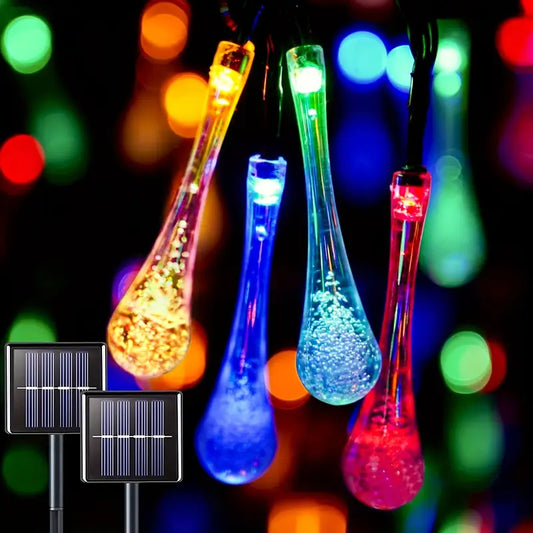 Solar LED String Lights – Colorful Drop Lights for Garden, Patio, and Outdoor Decoration