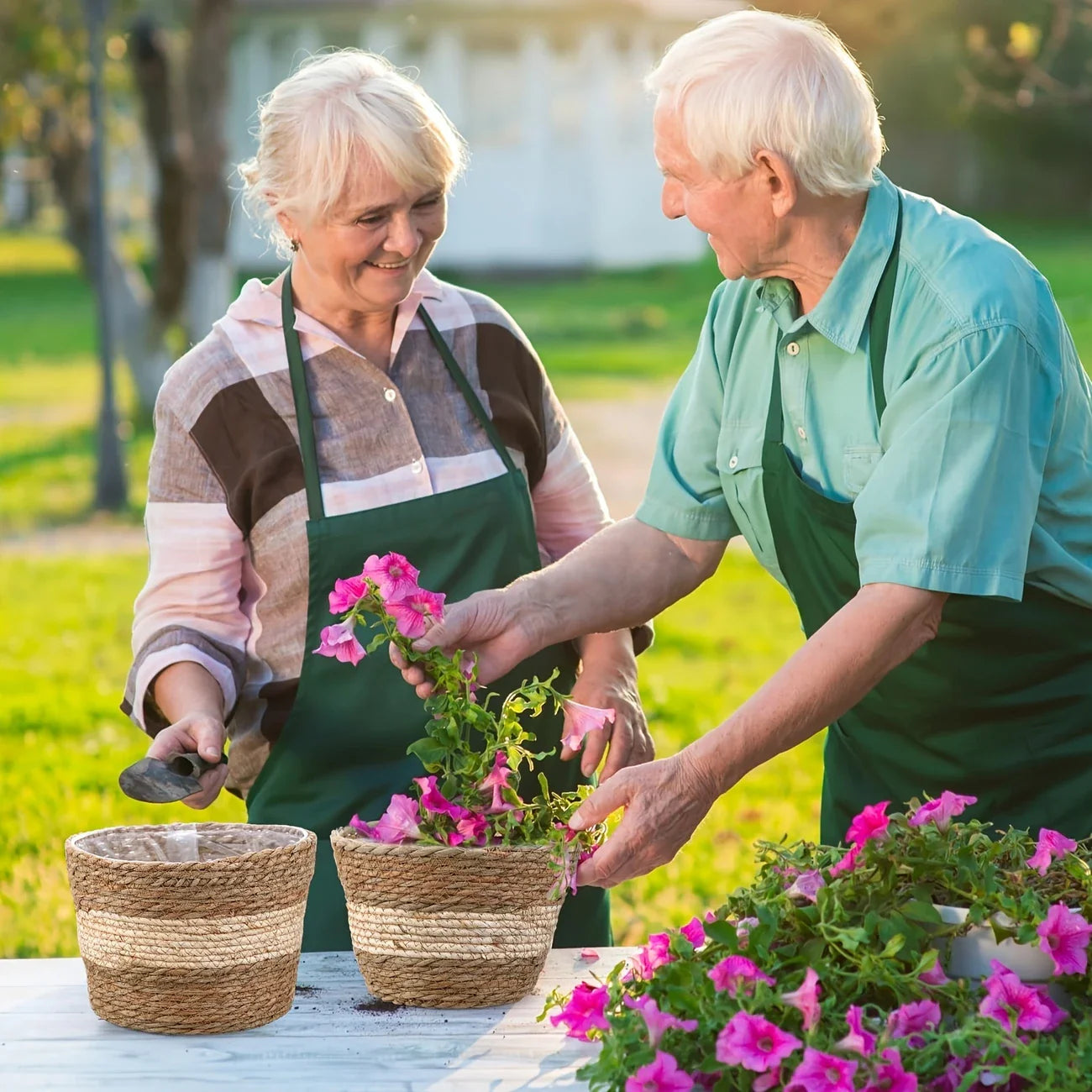 Set of 3 Handwoven Seagrass Plant Baskets - Decorative Flower Pots with Foil Liner