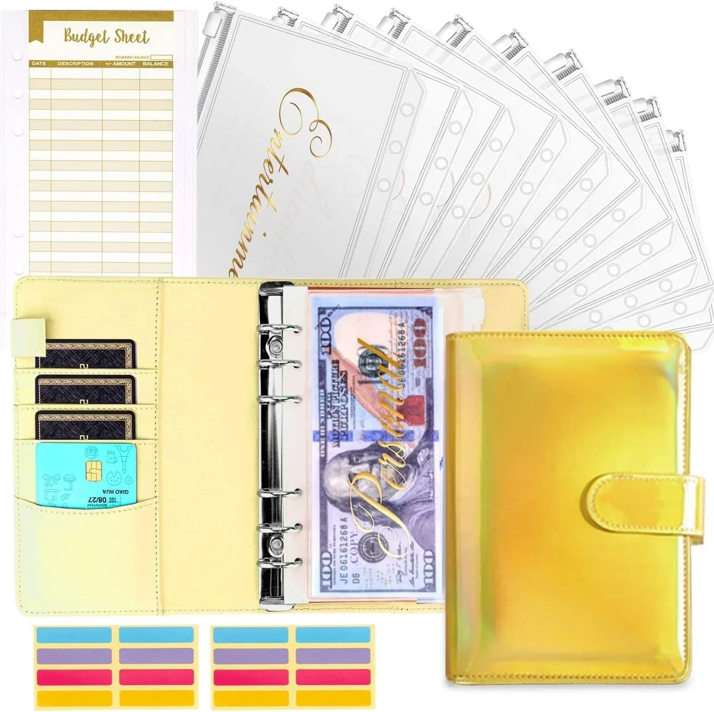 Budget Organizer Folder with Cash Envelope System and Credit Card Slots