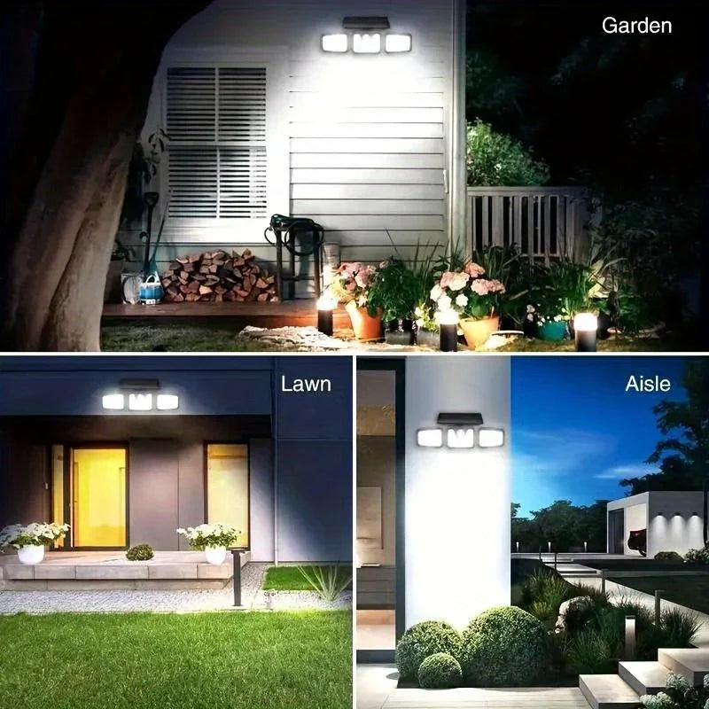 LED Solar Floodlight with Motion Sensor – 3-Spot Outdoor Lighting for Garden, Yard, and Garage
