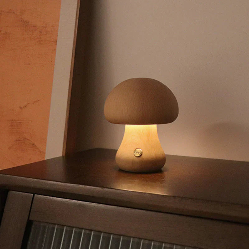 Natural Wooden Mushroom LED Night Light – Charming Lamp for a Cozy and Inviting Ambience