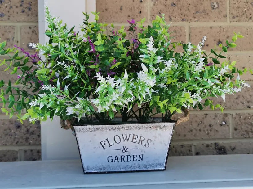 Metal Garden Planter with Hemp Rope Handles – Decorative Flower Pot for Outdoor Use