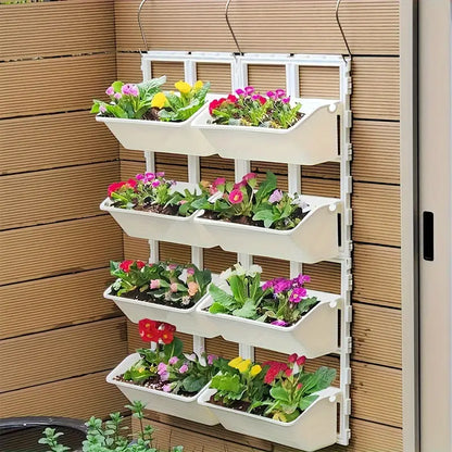 8-Pocket Vertical Plant Organizer - Wall-Mounted Shelf for Balcony and Garden