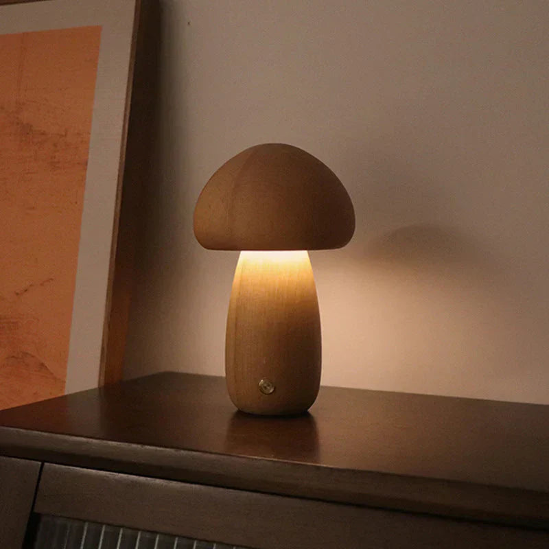 Natural Wooden Mushroom LED Night Light – Charming Lamp for a Cozy and Inviting Ambience