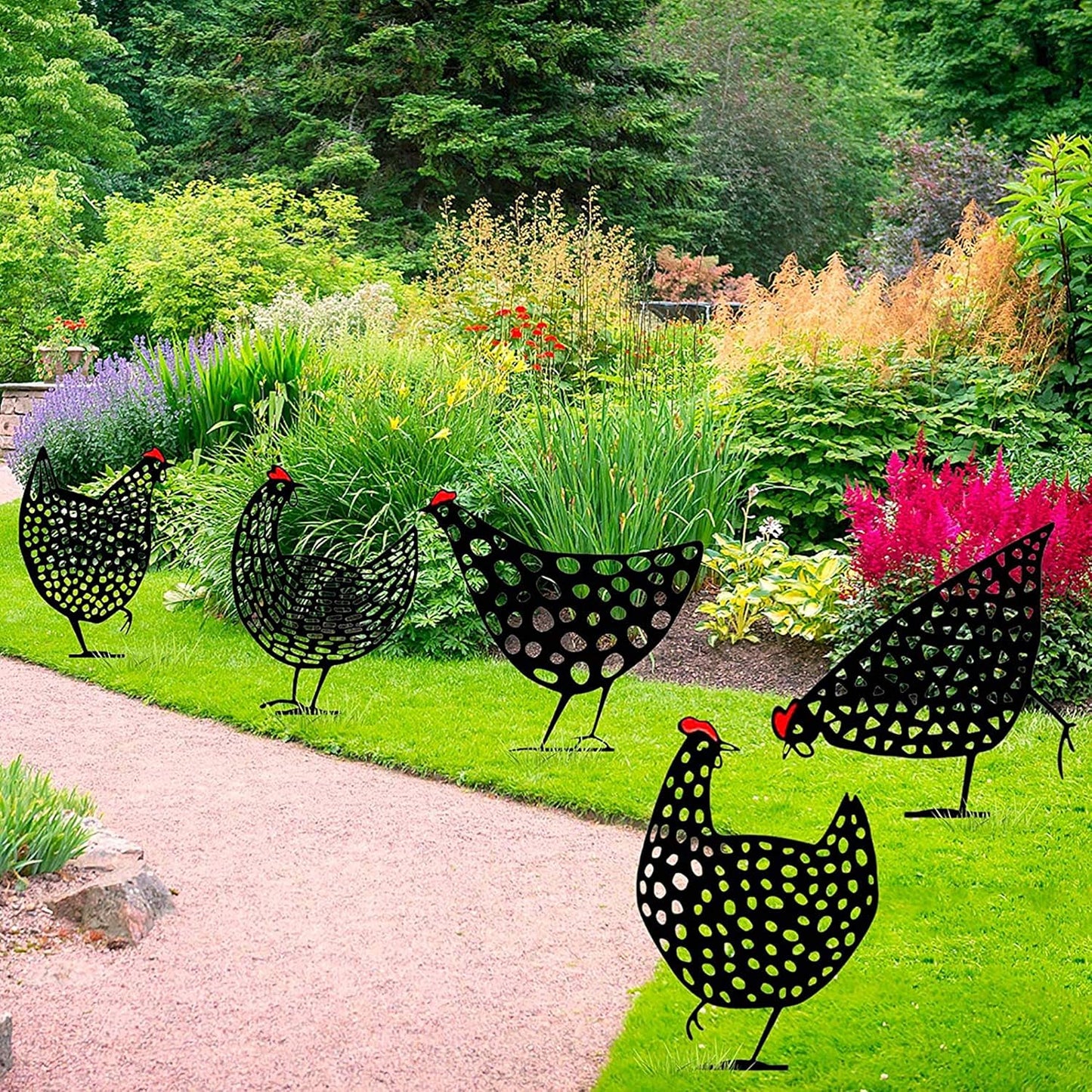 Decorative Metal Garden Chickens – Outdoor Garden Plug Statues for Lawn Decor