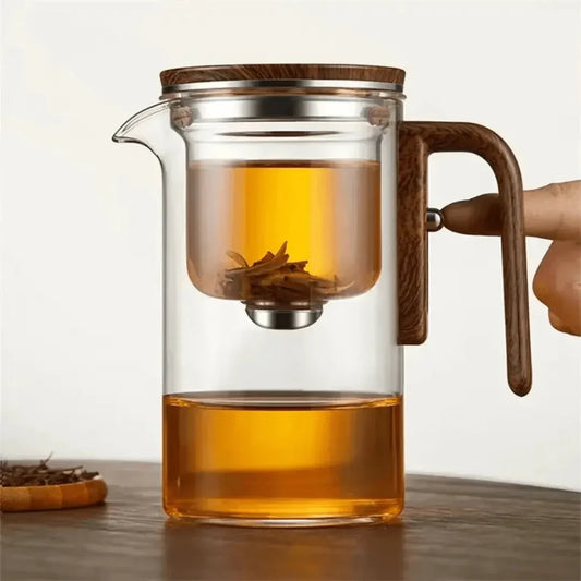Premium Glass Teapot with Wooden Handle - Elegant Transparent Teapot for Perfect Tea Brewing
