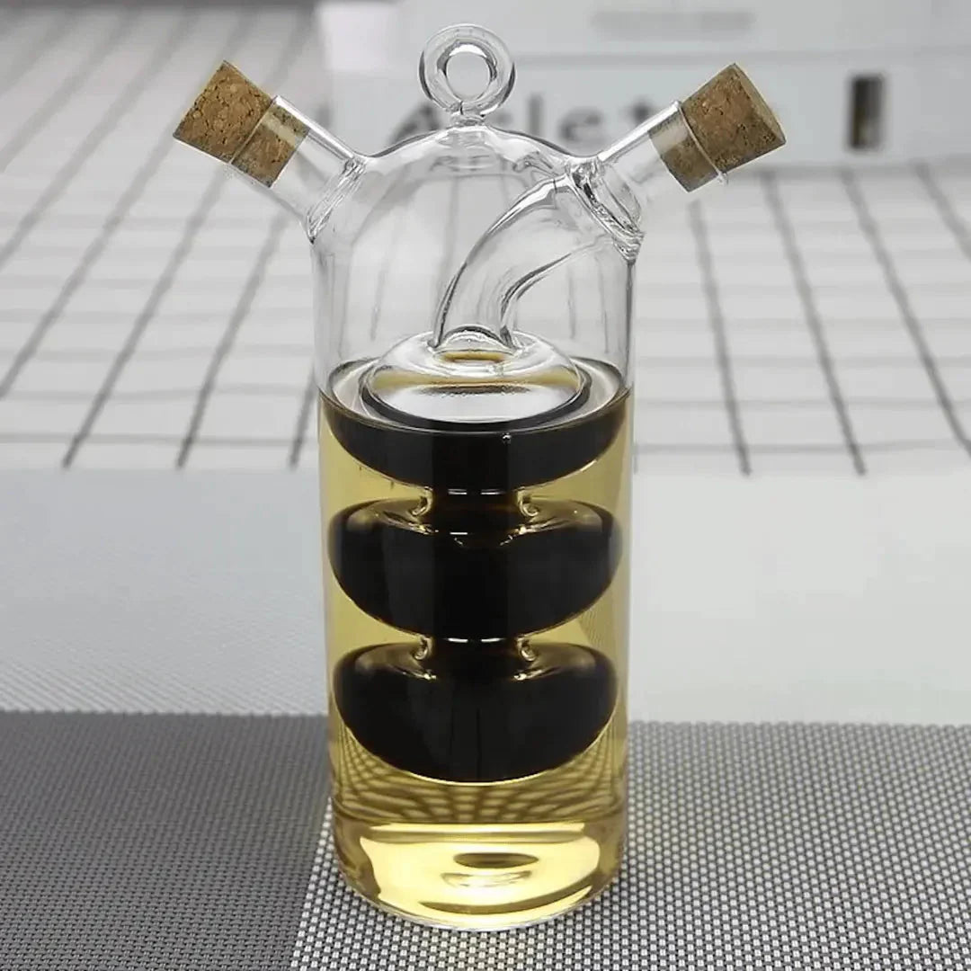 Dual Glass Oil and Vinegar Dispenser Set - Elegant Bottles for Kitchen Serving and Storage