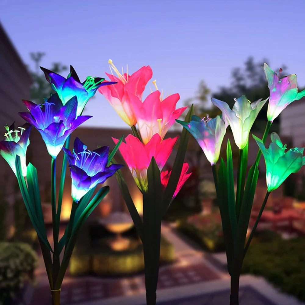 Solar LED Lily Flower Lights – Color-Changing Outdoor Garden Lights with Stake for Landscaping