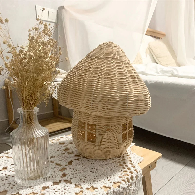 Handcrafted Rattan Mushroom Figurine - Charming Wicker Decoration for Home Decor