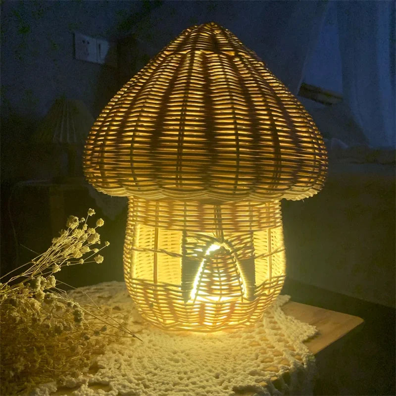 Handcrafted Rattan Mushroom Figurine - Charming Wicker Decoration for Home Decor