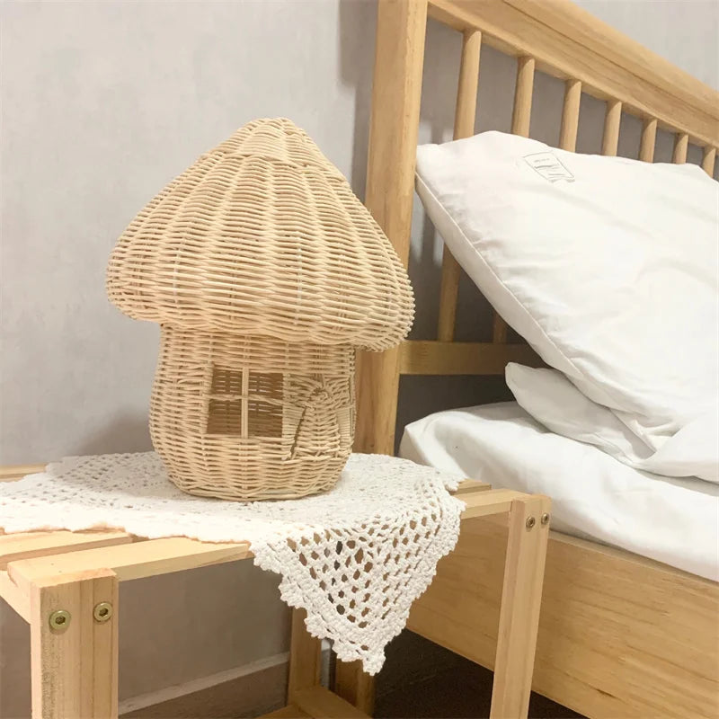 Handcrafted Rattan Mushroom Figurine - Charming Wicker Decoration for Home Decor