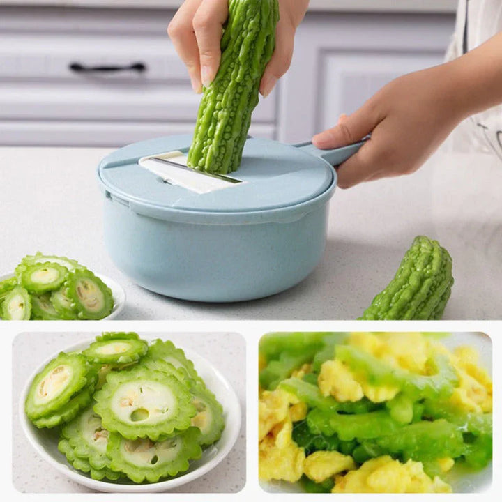 3-in-1 Multifunctional Vegetable Slicer with Sieve – Kitchen Grater for Fruits and Vegetables with Drip Tray