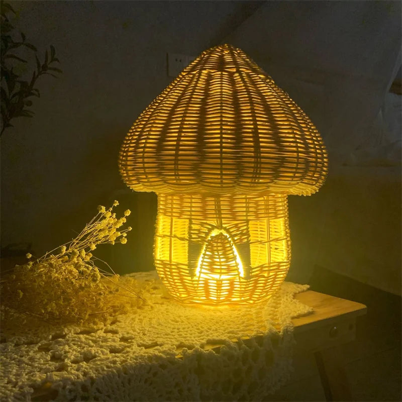 Handcrafted Rattan Mushroom Figurine - Charming Wicker Decoration for Home Decor
