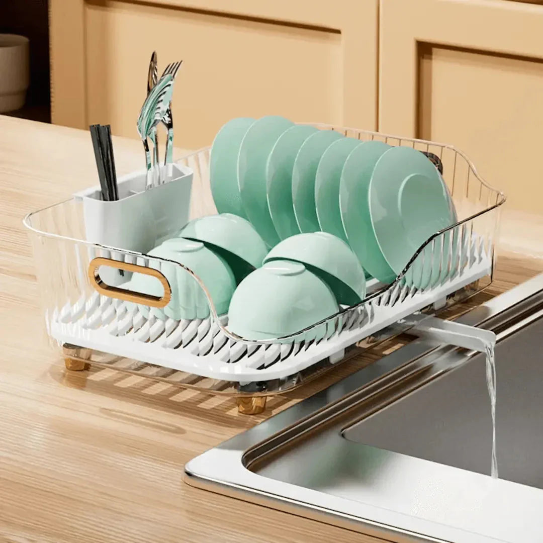 Modern Dish Drying Rack with Drainage System for Efficient Crockery Drying
