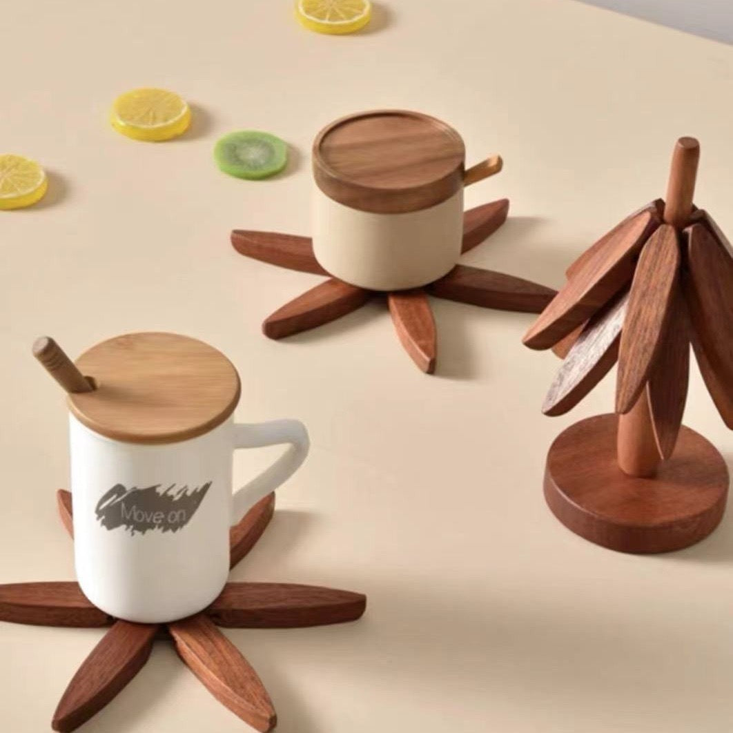 Wooden Tree-Inspired Coaster Set