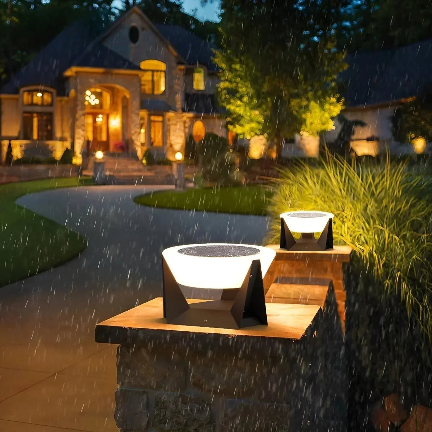 Modern LED Outdoor Pedestal Light – Stylish Solar Garden Lamp