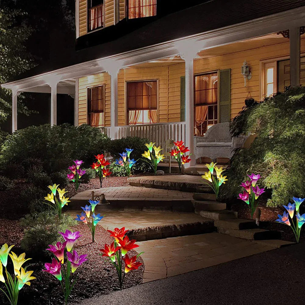 Solar LED Lily Flower Lights – Color-Changing Outdoor Garden Lights with Stake for Landscaping