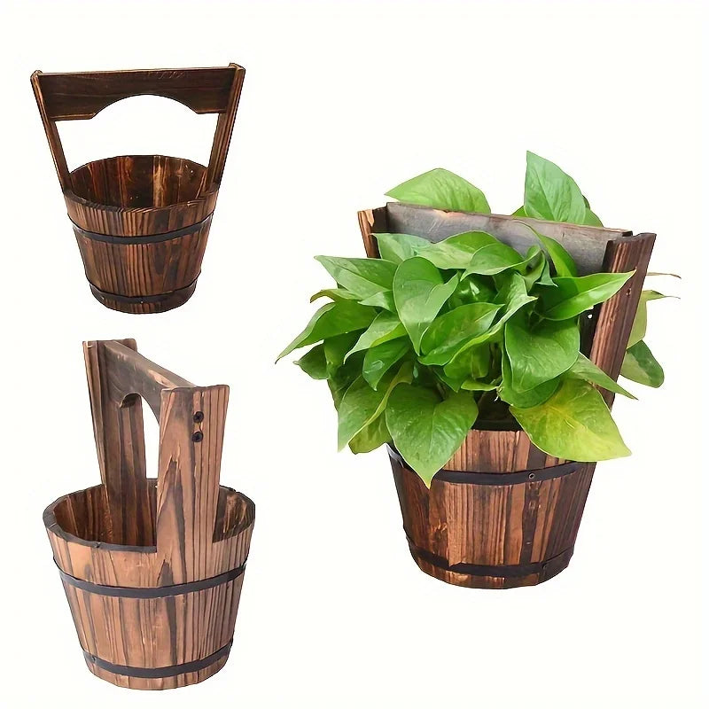 Wooden Barrel Planter - Decorative Flower Pot for Garden and Patio