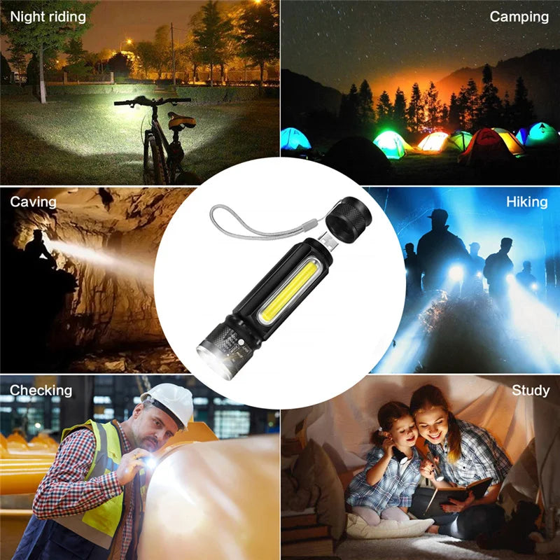 USB Rechargeable LED Flashlight – Magnetic Emergency Light with Strap for Easy Carrying