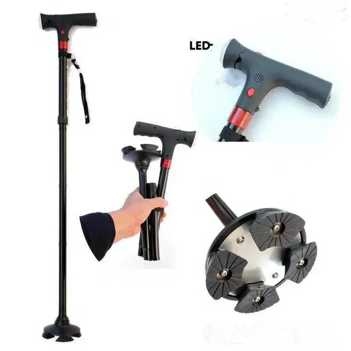 Folding LED Walking Cane | Stability & Support Anywhere