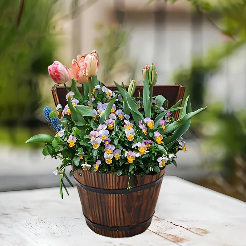 Wooden Barrel Planter - Decorative Flower Pot for Garden and Patio