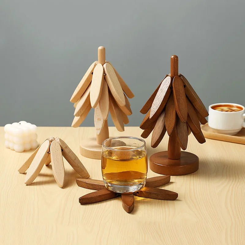 Wooden Tree-Inspired Coaster Set