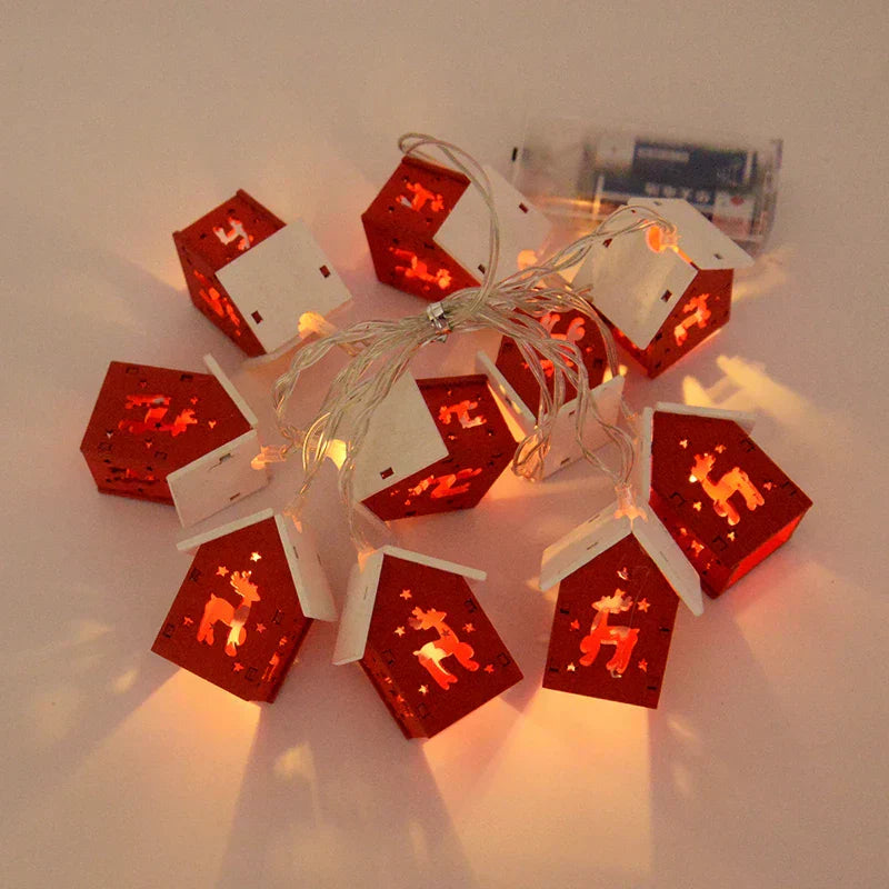 Wooden Christmas Village Houses with LED Lights for Festive Decorations