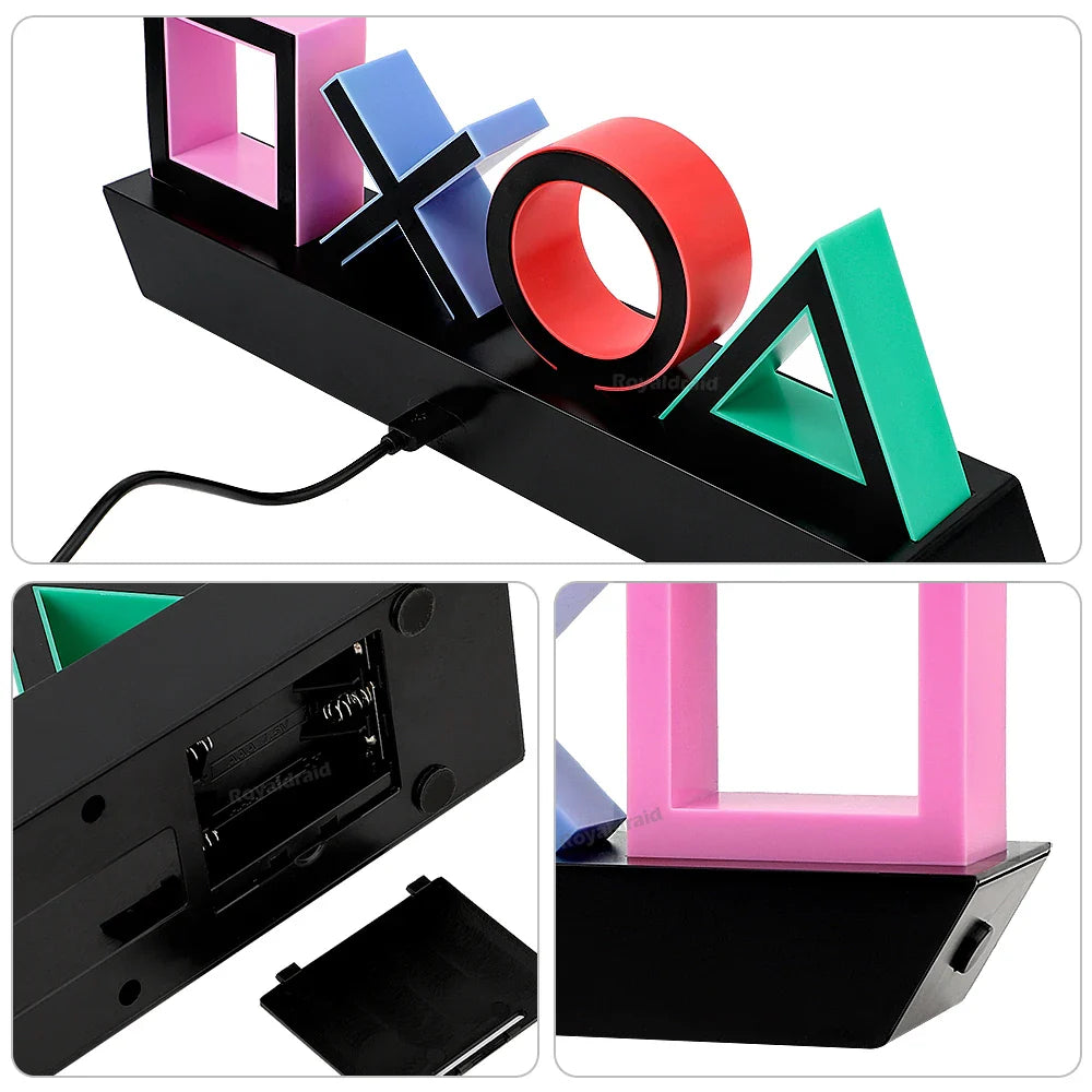 LED Table Lamp with PlayStation Icons – Music-Activated Gaming & Bedroom Decor Lamp