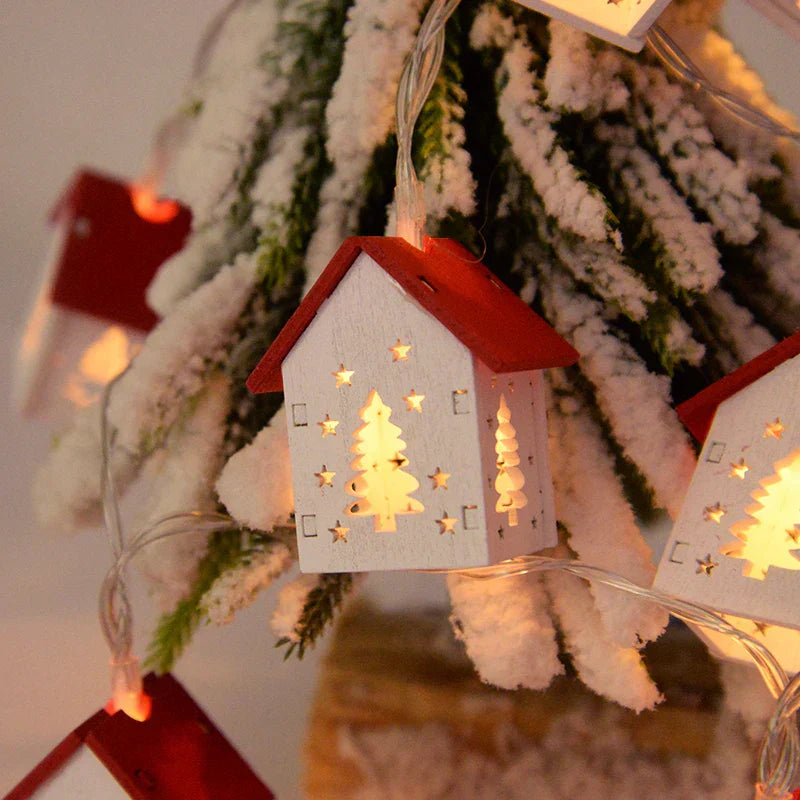 Wooden Christmas Village Houses with LED Lights for Festive Decorations