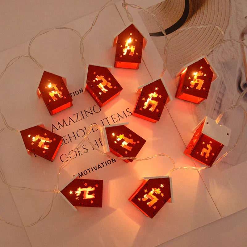 Wooden Christmas Village Houses with LED Lights for Festive Decorations
