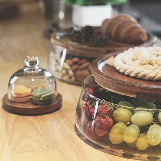 Glass Bowl with Wooden Lid - Snack Storage
