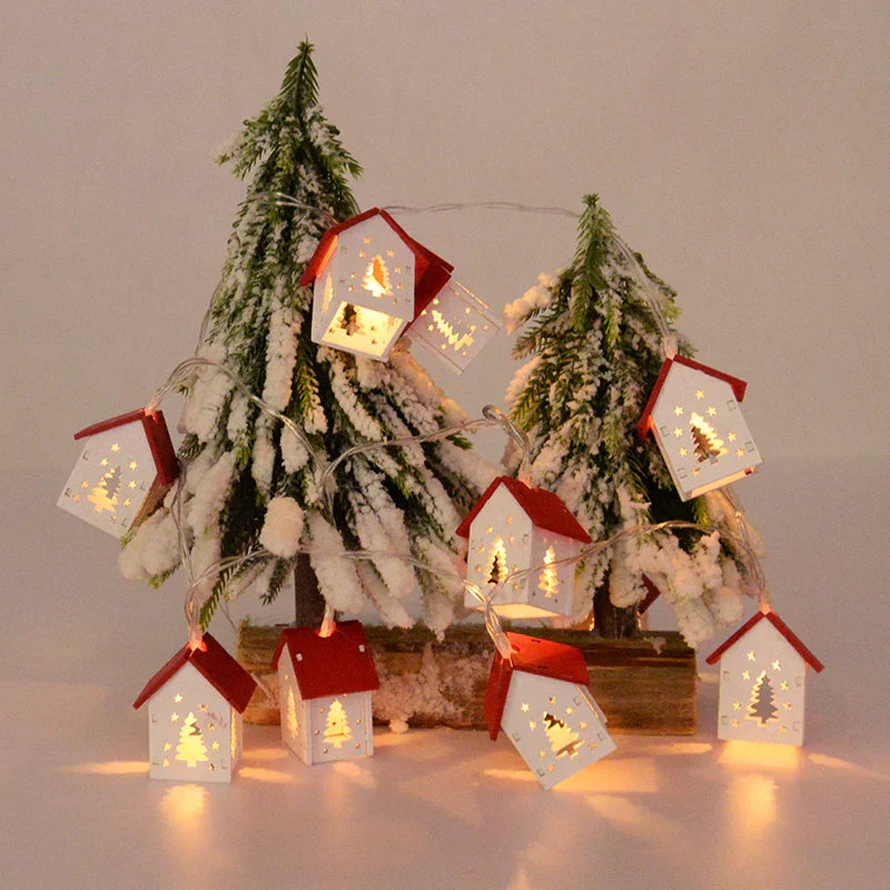Wooden Christmas Village Houses with LED Lights for Festive Decorations