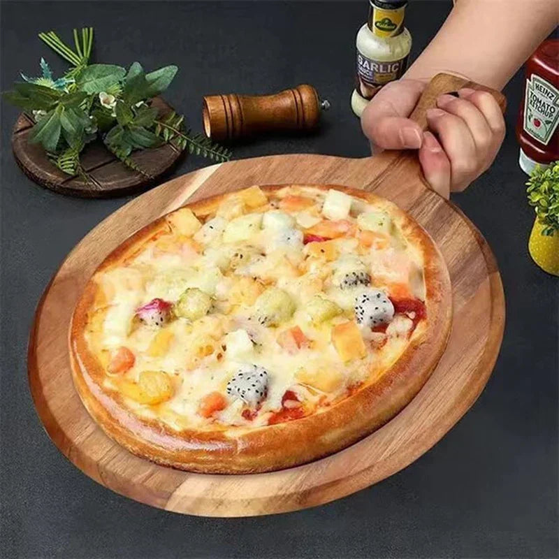 Acacia Wood Pizza Peel and Serving Tray with Handle – Perfect for Baking and Serving