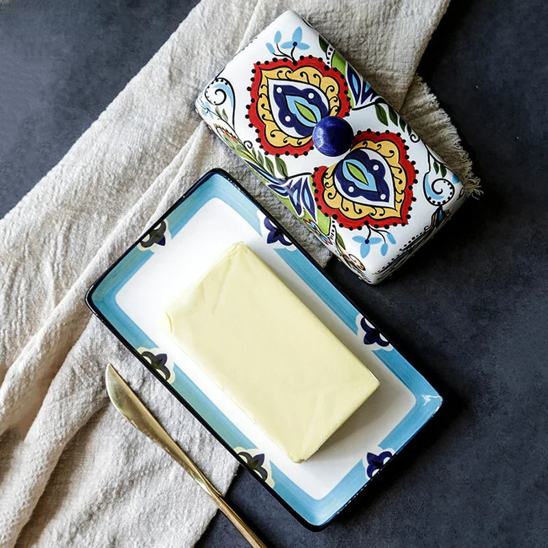 Tuscan Style Butter Keeper – Hand-Painted Ceramic Dish