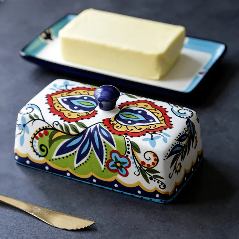 Tuscan Style Butter Keeper – Hand-Painted Ceramic Dish