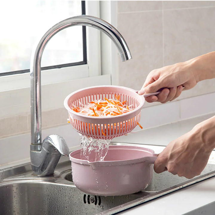 3-in-1 Multifunctional Vegetable Slicer with Sieve – Kitchen Grater for Fruits and Vegetables with Drip Tray