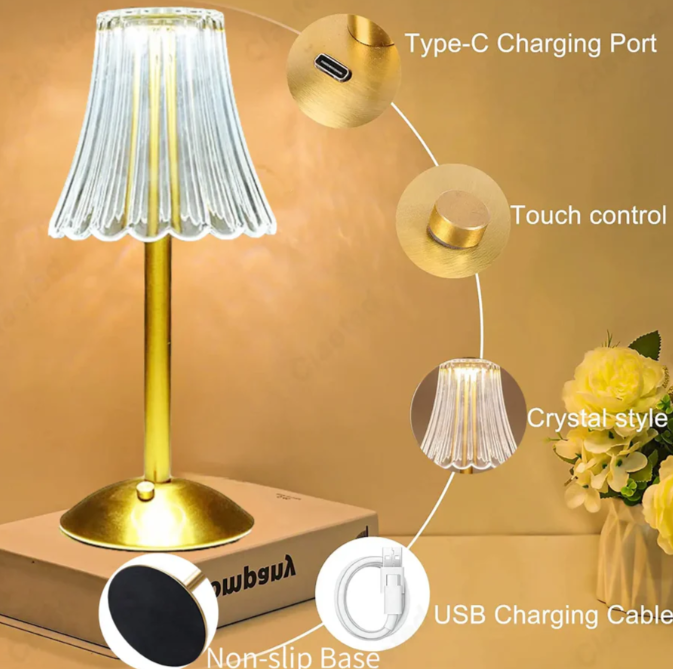 Elegant Wireless Crystal Lamp | Touch Control & Dimmable Light