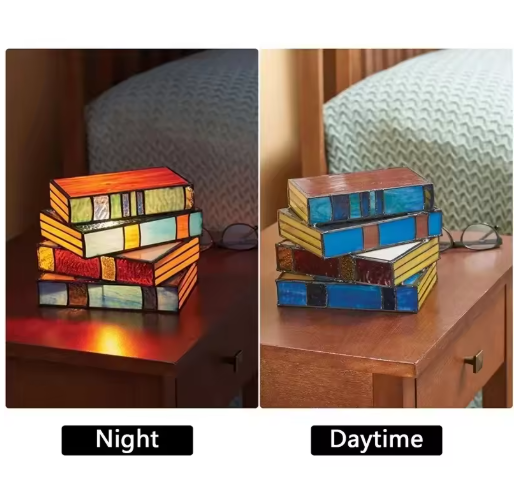 Stained Glass Book Stack Lamp