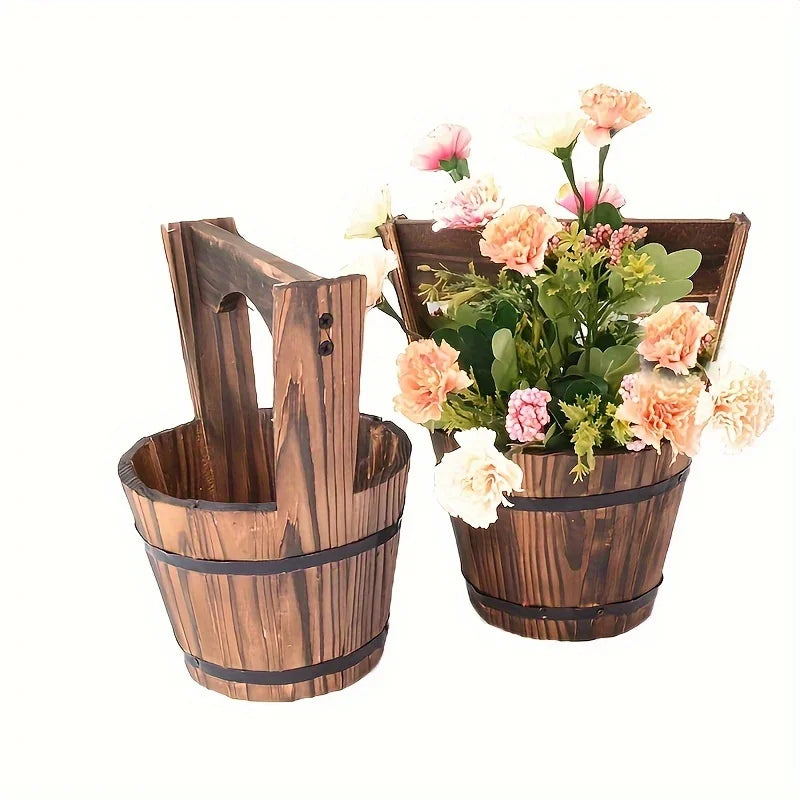 Wooden Barrel Planter - Decorative Flower Pot for Garden and Patio