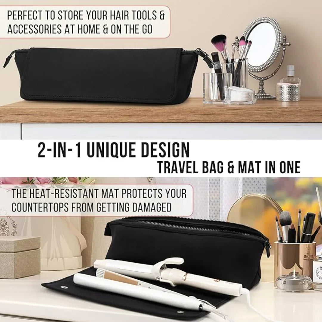 Travel-Friendly 2-in-1 Hair Tool Storage Bag & Heat-Resistant Mat