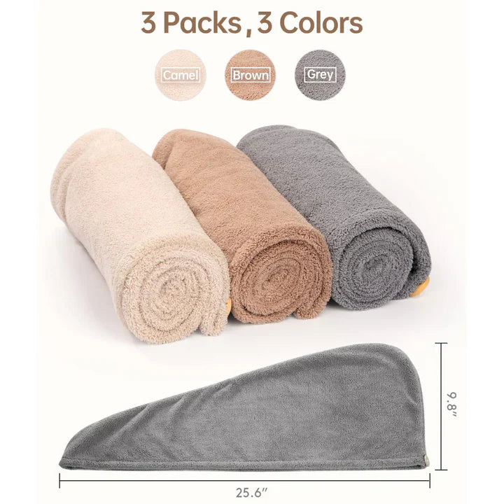 Microfiber Hair Wrap Set | 3-Pack For Fast Drying