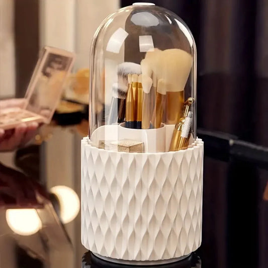 Elegant Makeup Brush Organizer with Protective Dome Cover