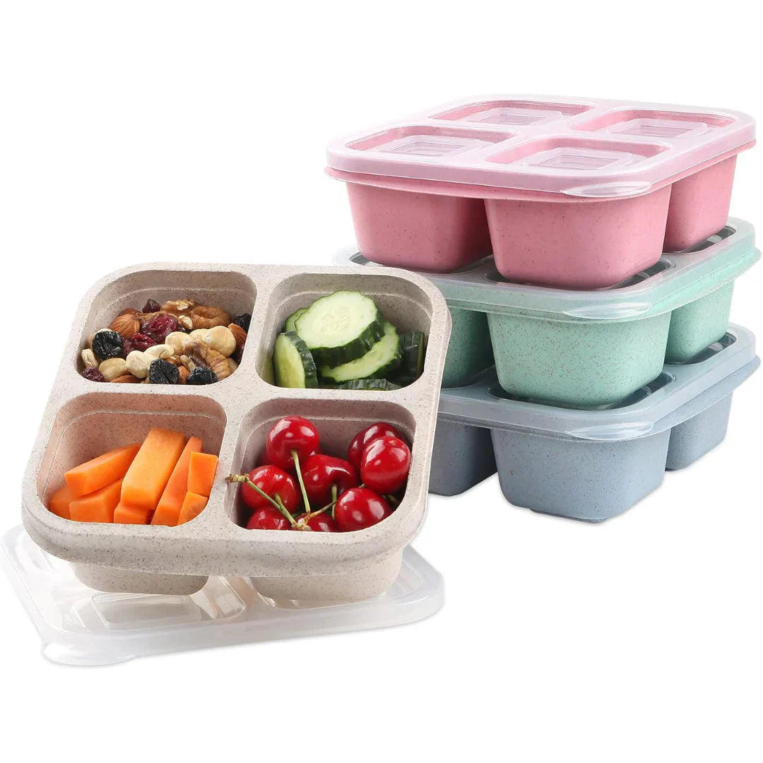 Bento-Style 4-Compartment Meal Prep Containers – Set of 4 Reusable Food Storage Boxes